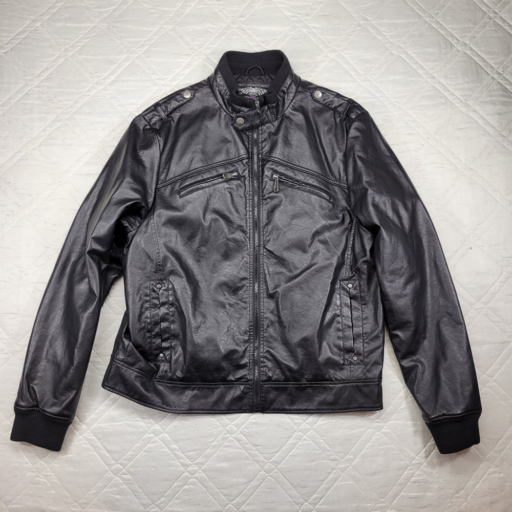 Brave Soul Black‎ Label faux leather black biker jacket size XXL